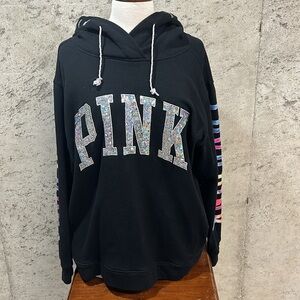 PINK black hooded sweatshirt size Large